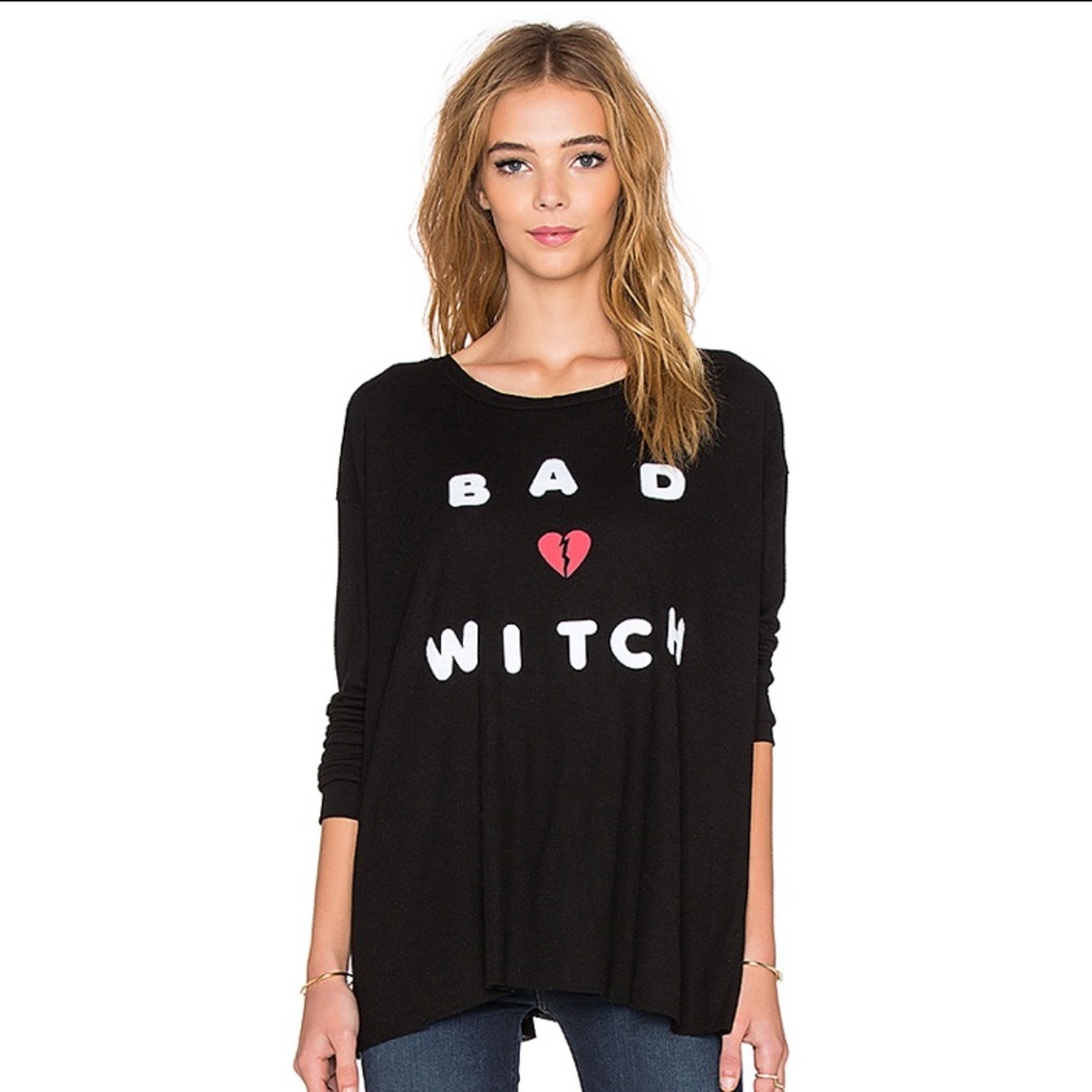 Wildfox Bad Witch Long Sleeve Thermal Tee Black